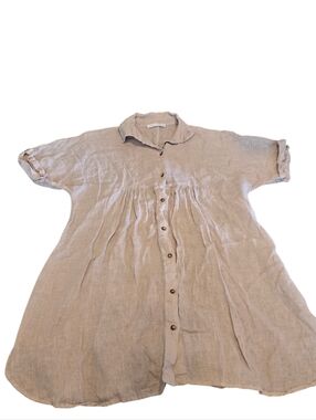 Zara Girls 11-12 Lightweight Beige Button-Front Linen Tunic Dress - Read Msrmnts